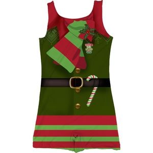 Mt. Logan Green Red Christmas Elf Stretchy Low Back Girls Dance Unitard